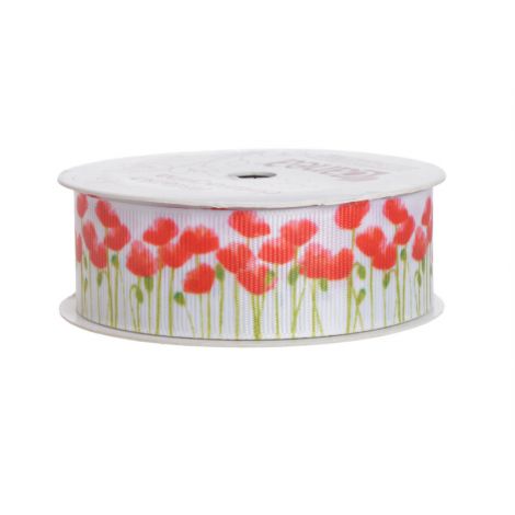 Wstążka dekoracyjna Canea 25mm x 5m, Biała w maki